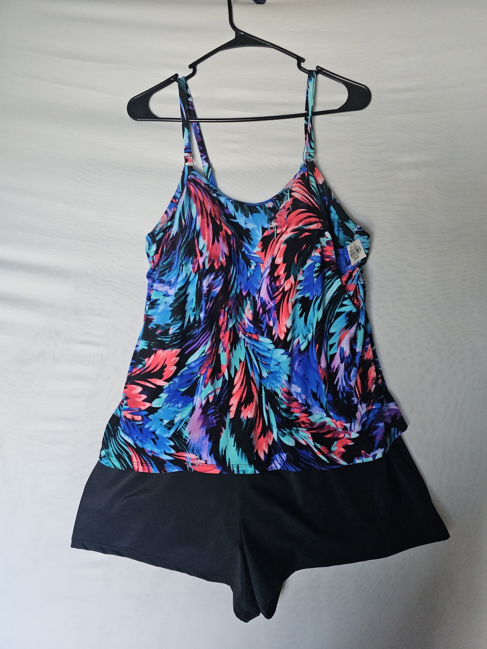 Trimshaper Swim Romper One Piece Swimsuit Floral Tropical Print Size 16W